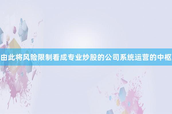 由此将风险限制看成专业炒股的公司系统运营的中枢